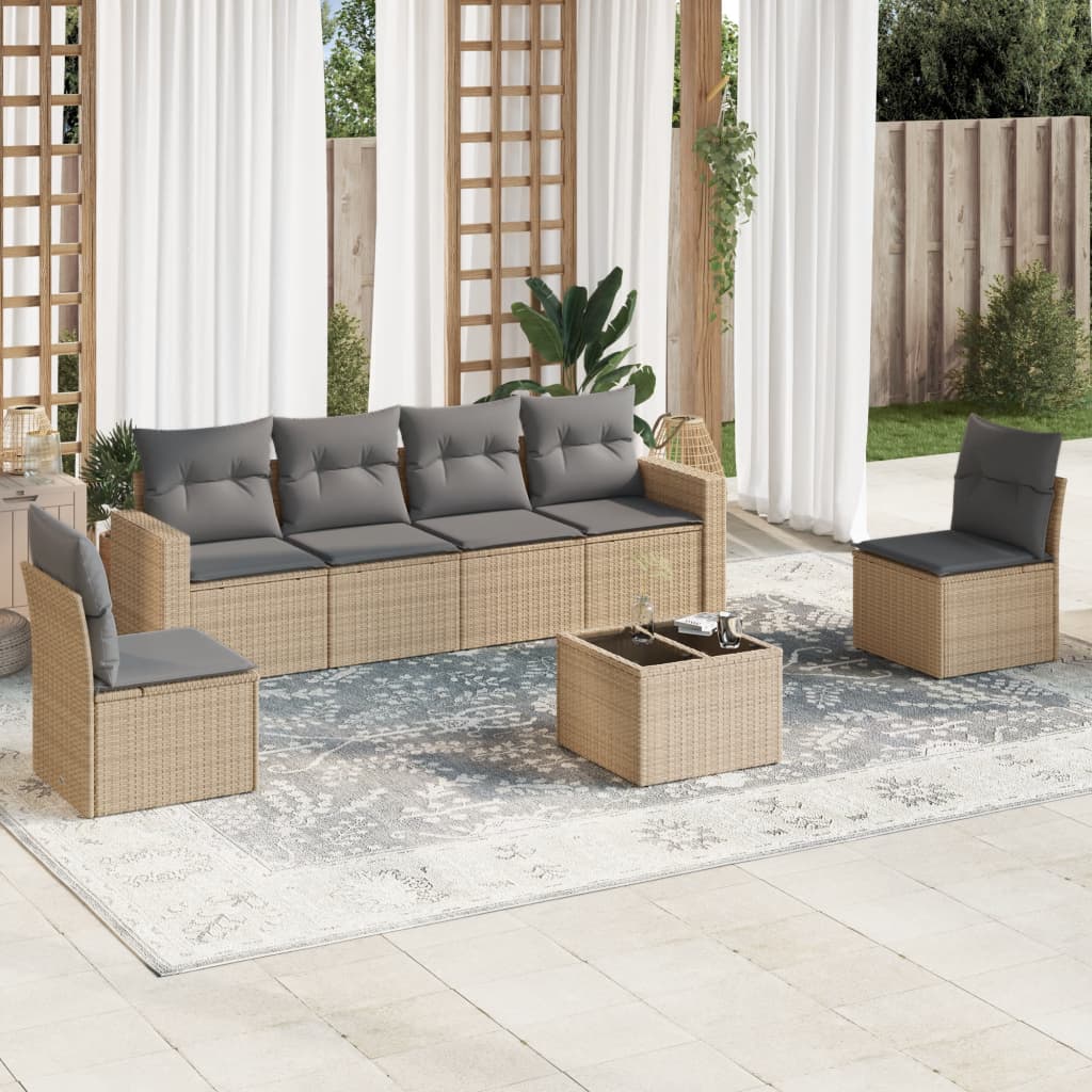 vidaXL Set canapele de grădină, 7 piese, cu perne, bej, poliratan vidaXL Set canapele de grădină, 7 piese, cu perne, bej, poliratan