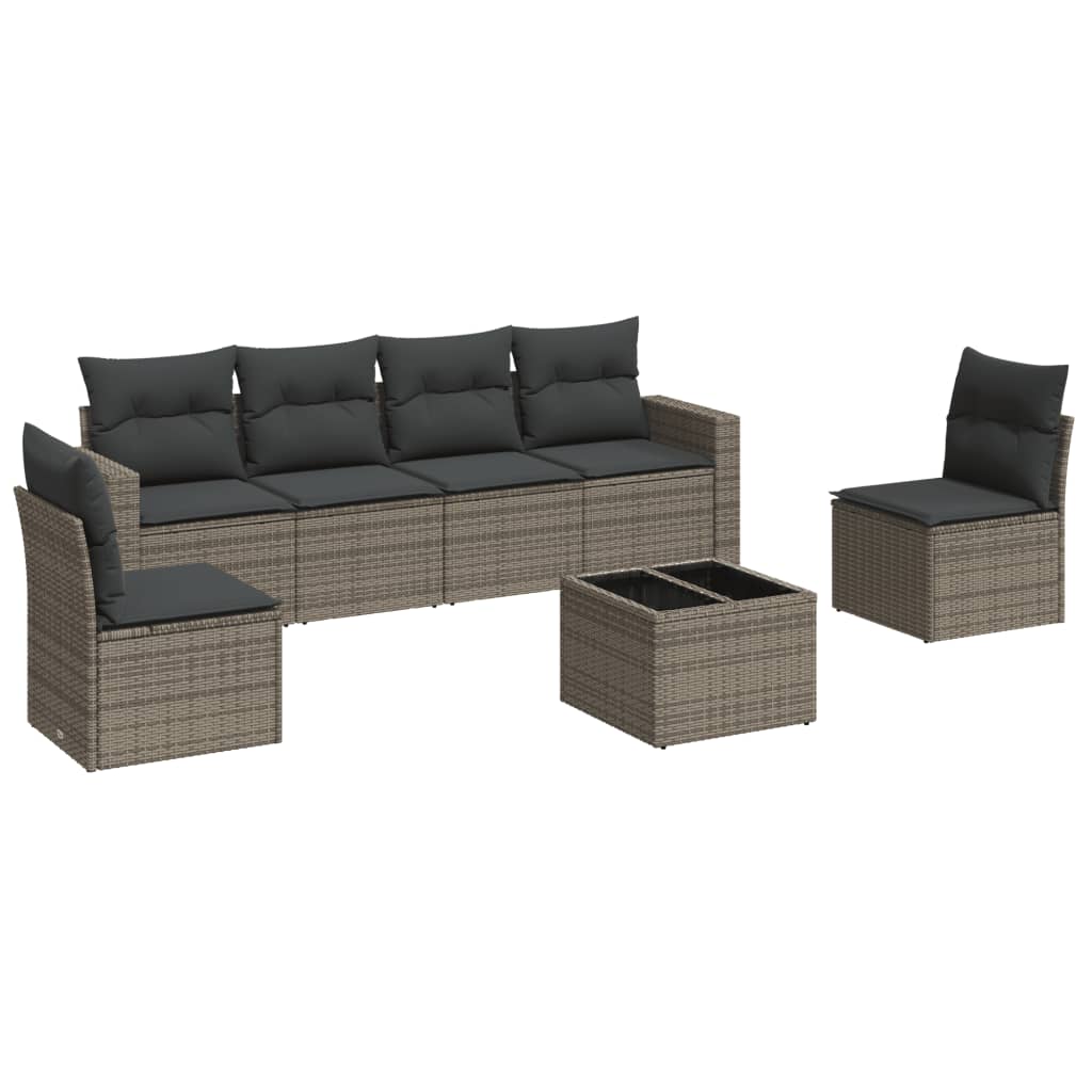 vidaXL Set canapele de grădină, 7 piese, cu perne, gri, poliratan vidaXL Set canapele de grădină, 7 piese, cu perne, gri, poliratan