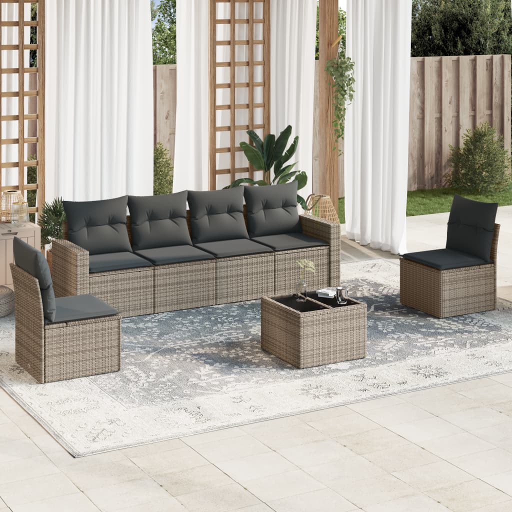 vidaXL Set canapele de grădină, 7 piese, cu perne, gri, poliratan vidaXL Set canapele de grădină, 7 piese, cu perne, gri, poliratan