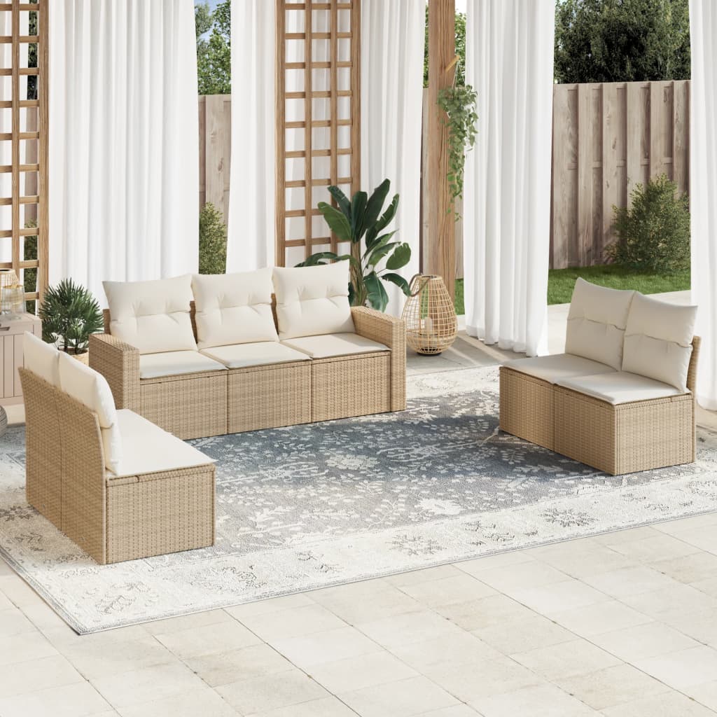 vidaXL Set canapele de grădină, 7 piese, cu perne, bej, poliratan vidaXL Set canapele de grădină, 7 piese, cu perne, bej, poliratan
