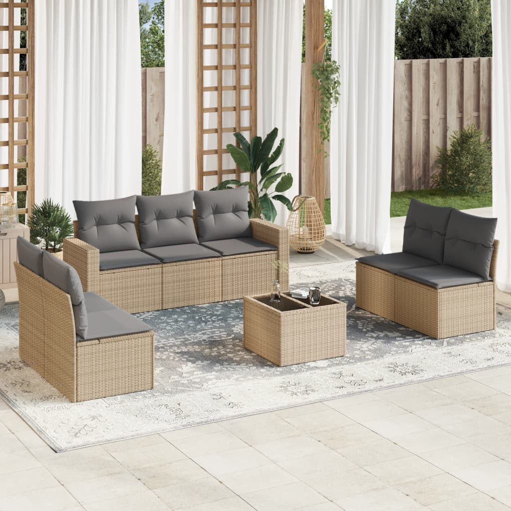 vidaXL Set canapele de grădină, 8 piese, cu perne, bej, poliratan vidaXL Set canapele de grădină, 8 piese, cu perne, bej, poliratan