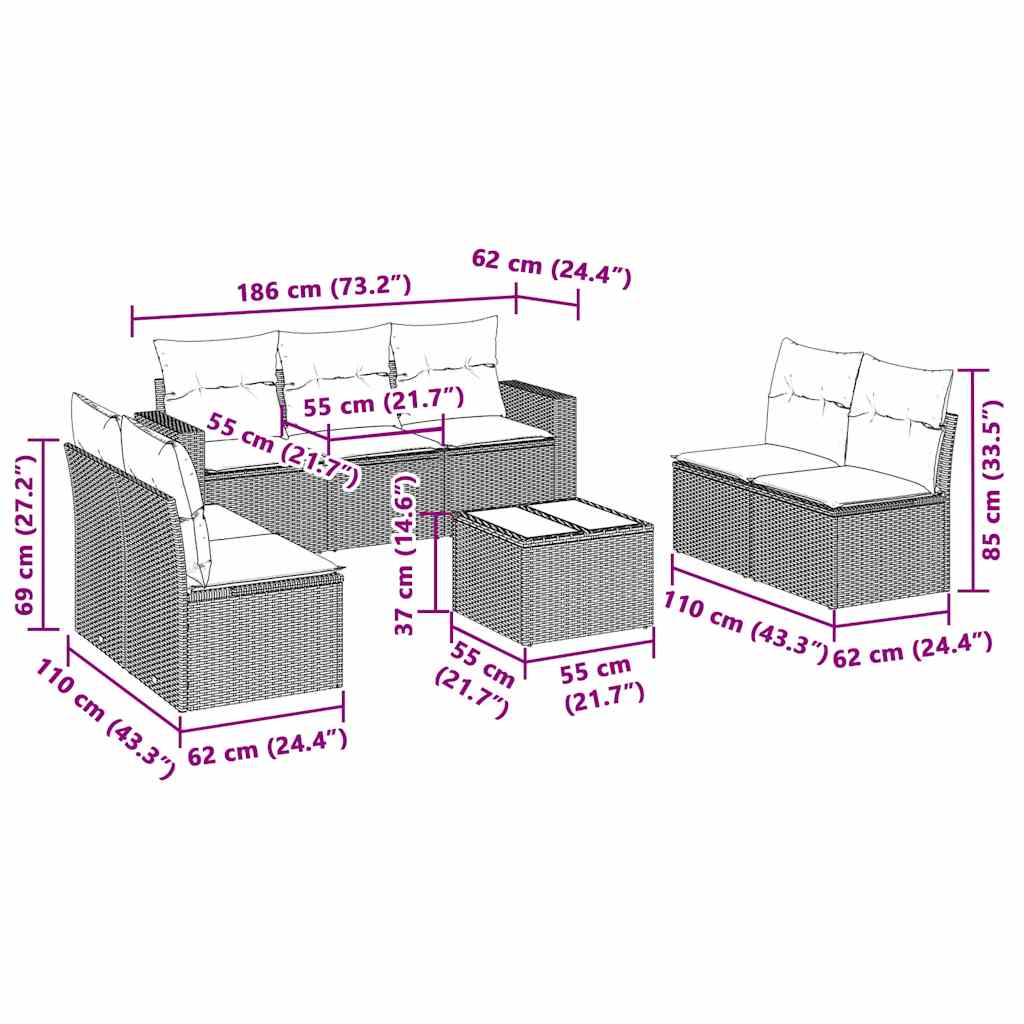 vidaXL Set mobilier de grădină cu perne, 8 piese gri deschis poliratan vidaXL Set mobilier de grădină cu perne, 8 piese gri deschis poliratan