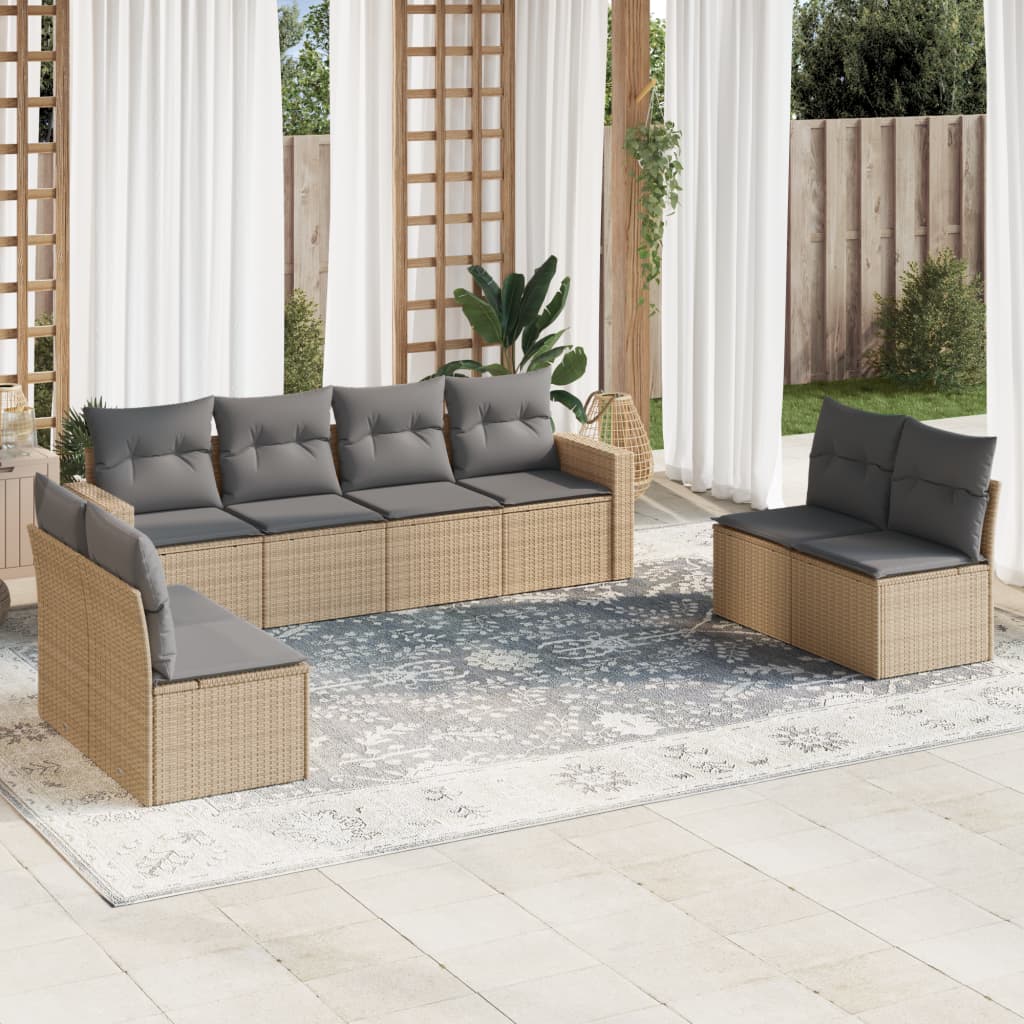 vidaXL Set canapele de grădină, 8 piese, cu perne, bej, poliratan