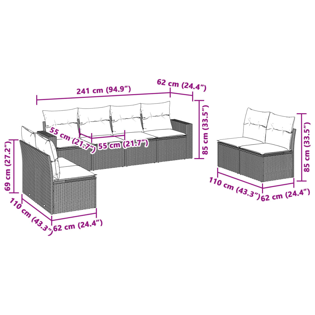 vidaXL Set mobilier de grădină cu perne, 8 piese gri deschis poliratan vidaXL Set mobilier de grădină cu perne, 8 piese gri deschis poliratan