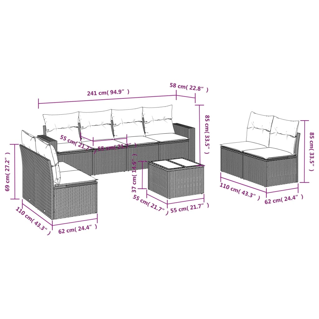 vidaXL Set mobilier de grădină cu perne, 9 piese, negru, poliratan vidaXL Set mobilier de grădină cu perne, 9 piese, negru, poliratan
