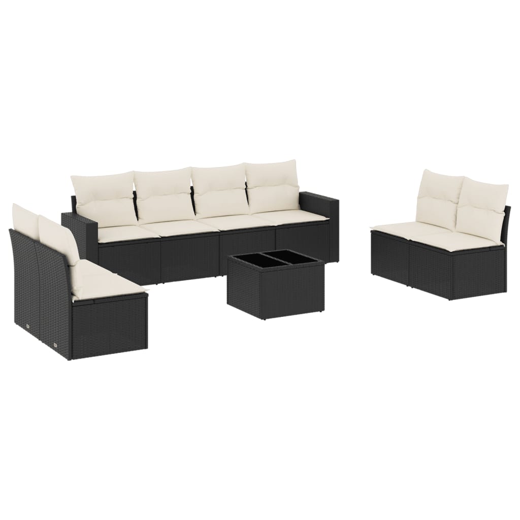 vidaXL Set mobilier de grădină cu perne, 9 piese, negru, poliratan