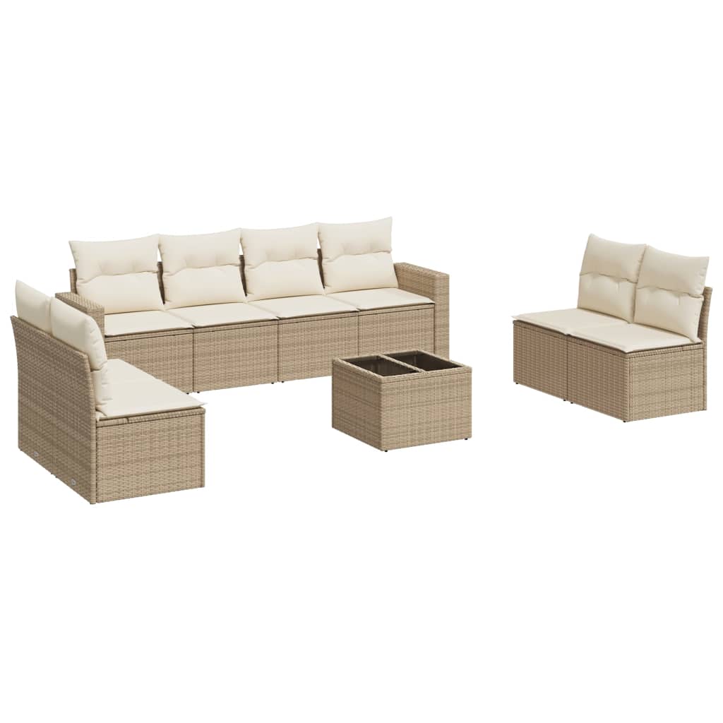 vidaXL Set canapele de grădină, 9 piese, cu perne, bej, poliratan vidaXL Set canapele de grădină, 9 piese, cu perne, bej, poliratan