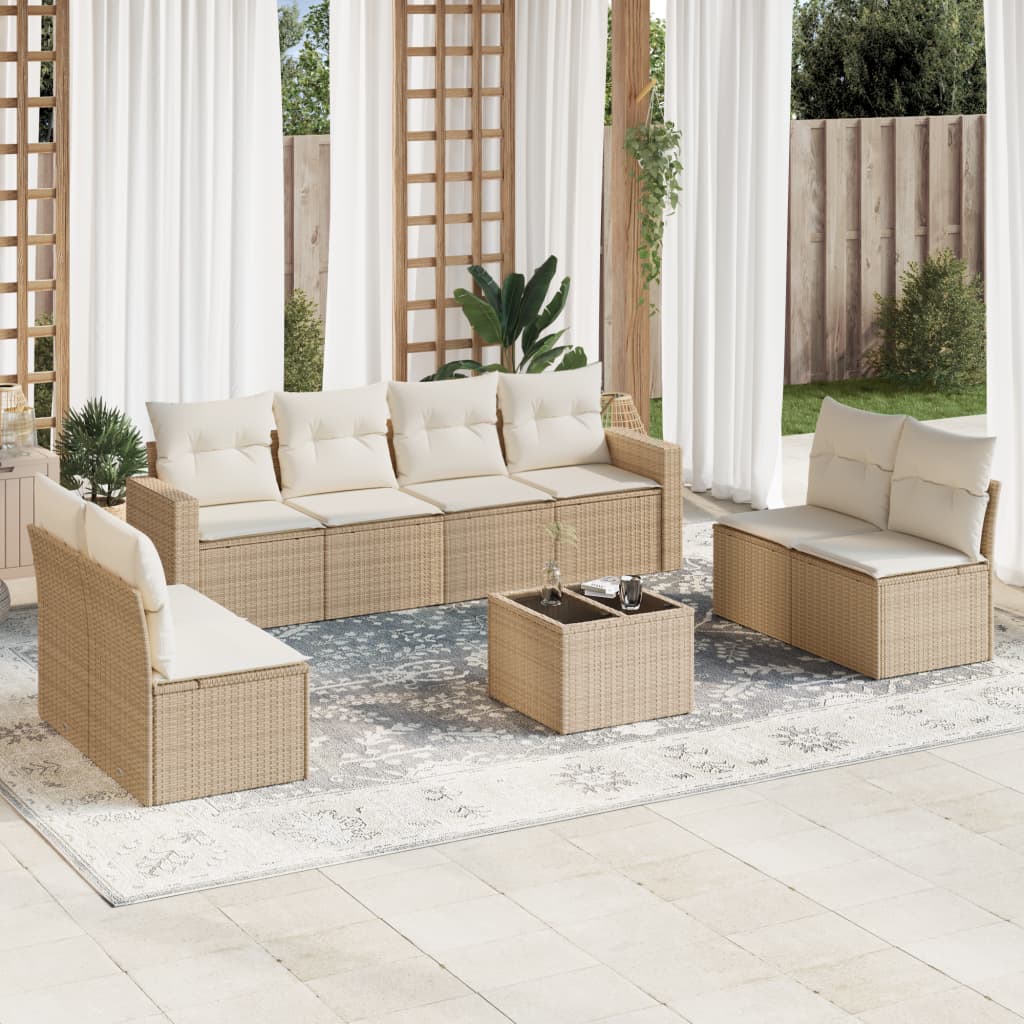 vidaXL Set canapele de grădină, 9 piese, cu perne, bej, poliratan vidaXL Set canapele de grădină, 9 piese, cu perne, bej, poliratan