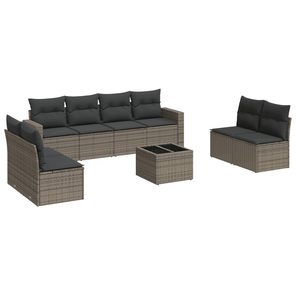 vidaXL Set canapele de grădină, 9 piese, cu perne, gri, poliratan vidaXL Set canapele de grădină, 9 piese, cu perne, gri, poliratan