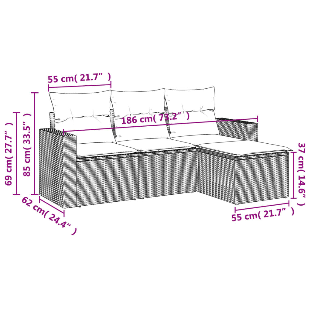 vidaXL Set mobilier de grădină cu perne, 4 piese, negru, poliratan vidaXL Set mobilier de grădină cu perne, 4 piese, negru, poliratan