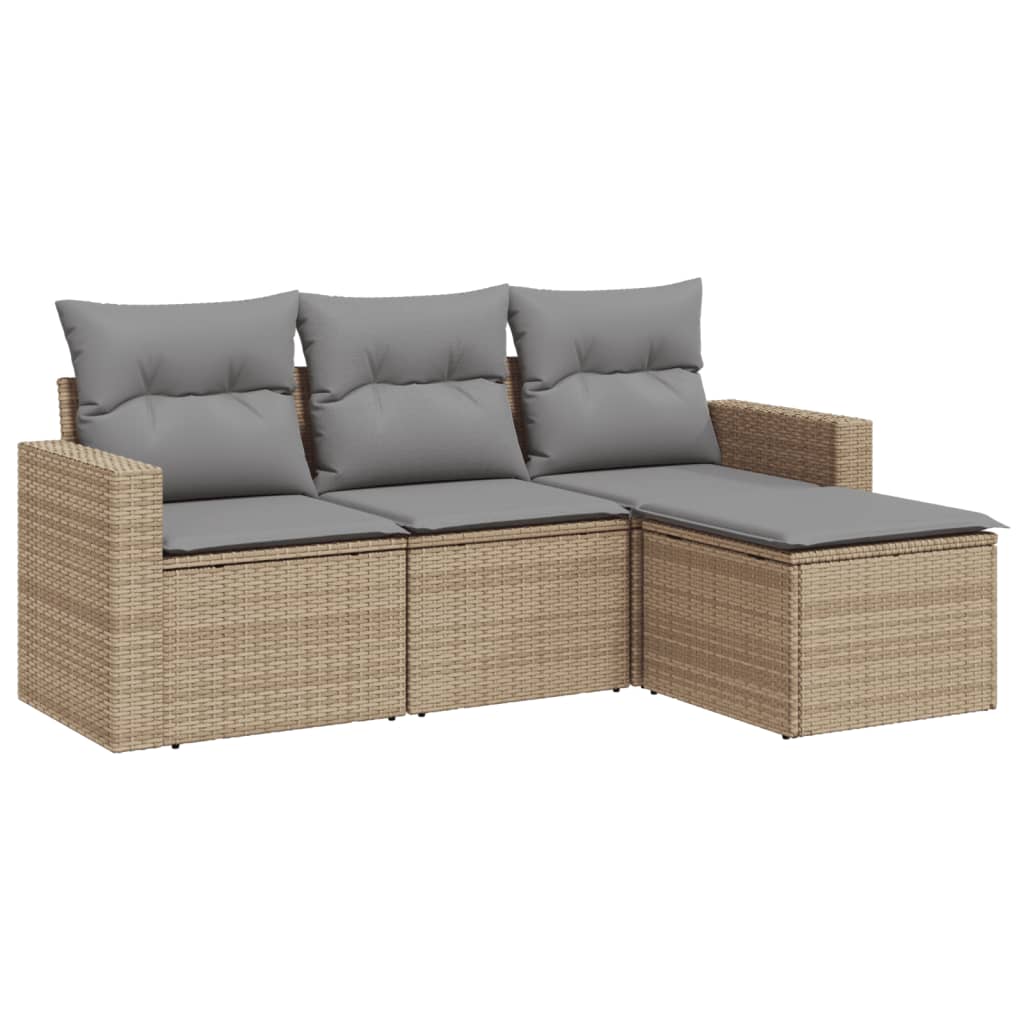 vidaXL Set canapele de grădină, 4 piese, cu perne, bej, poliratan vidaXL Set canapele de grădină, 4 piese, cu perne, bej, poliratan