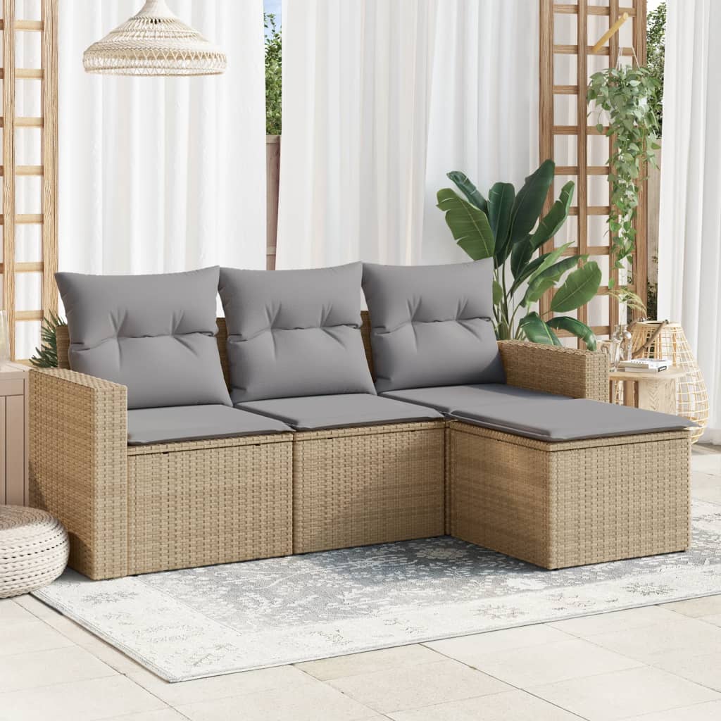 vidaXL Set canapele de grădină, 4 piese, cu perne, bej, poliratan vidaXL Set canapele de grădină, 4 piese, cu perne, bej, poliratan