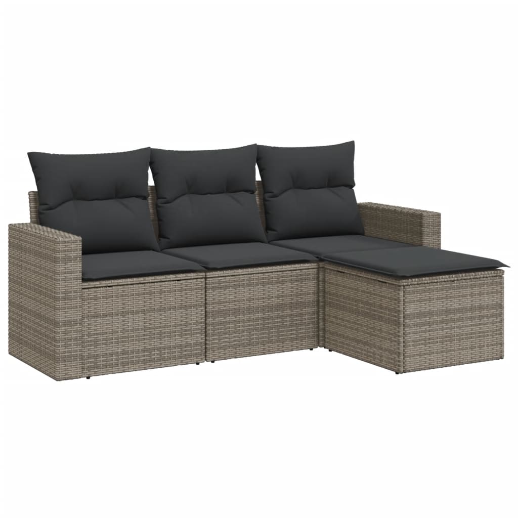 vidaXL Set canapea de grădină cu perne, 4 piese, gri, poliratan vidaXL Set canapea de grădină cu perne, 4 piese, gri, poliratan