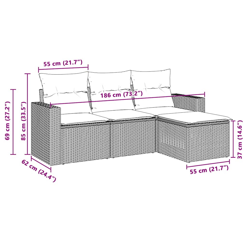 vidaXL Set canapea de grădină cu perne, 4 piese, gri deschis poliratan vidaXL Set canapea de grădină cu perne, 4 piese, gri deschis poliratan