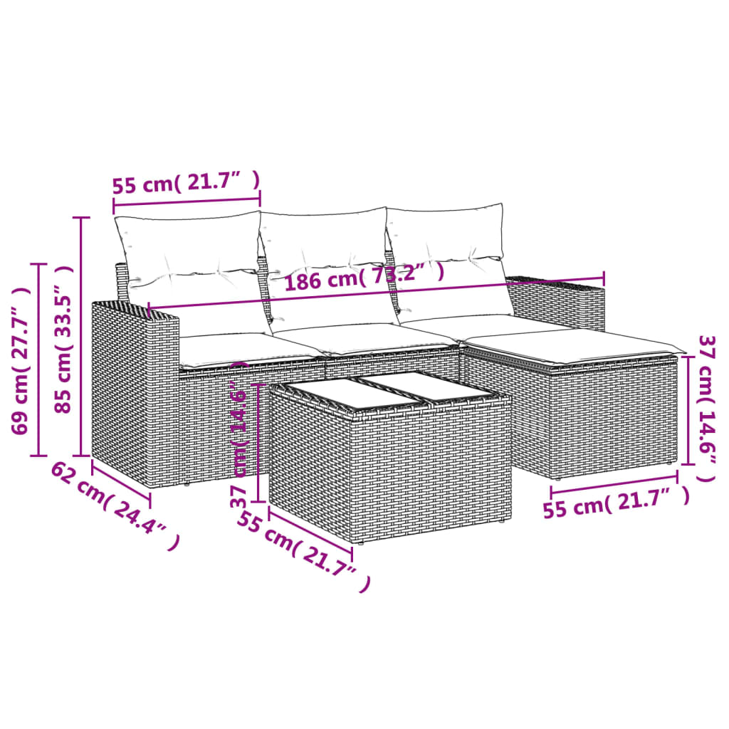 vidaXL Set mobilier de grădină cu perne, 5 piese, negru, poliratan vidaXL Set mobilier de grădină cu perne, 5 piese, negru, poliratan
