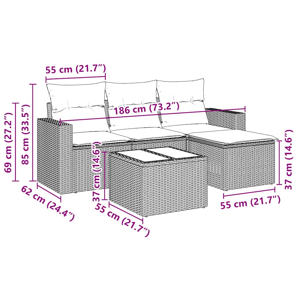 vidaXL Set mobilier de grădină cu perne, 5 piese, negru, poliratan