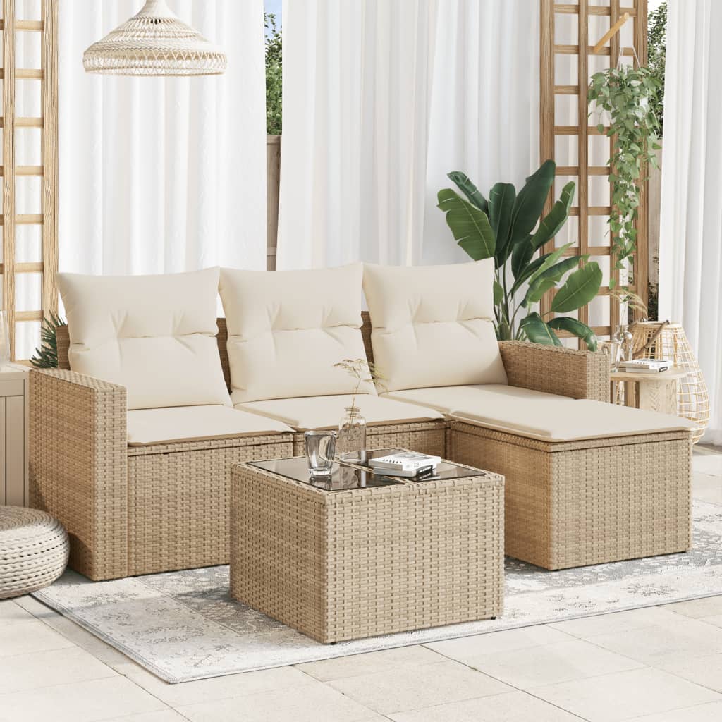 vidaXL Set canapele de grădină cu perne, 5 piese, bej, poliratan