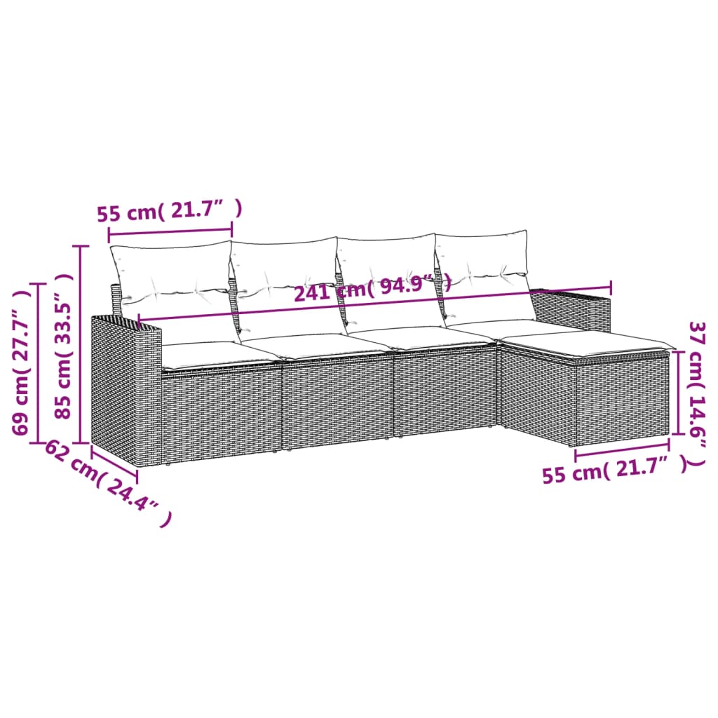 vidaXL Set mobilier de grădină cu perne, 5 piese, negru, poliratan vidaXL Set mobilier de grădină cu perne, 5 piese, negru, poliratan