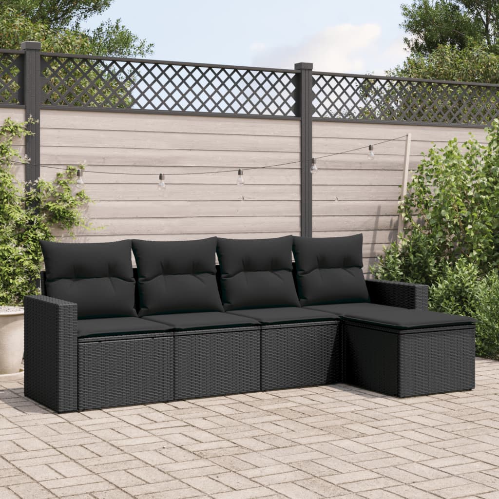 vidaXL Set mobilier de grădină cu perne, 5 piese, negru, poliratan vidaXL Set mobilier de grădină cu perne, 5 piese, negru, poliratan