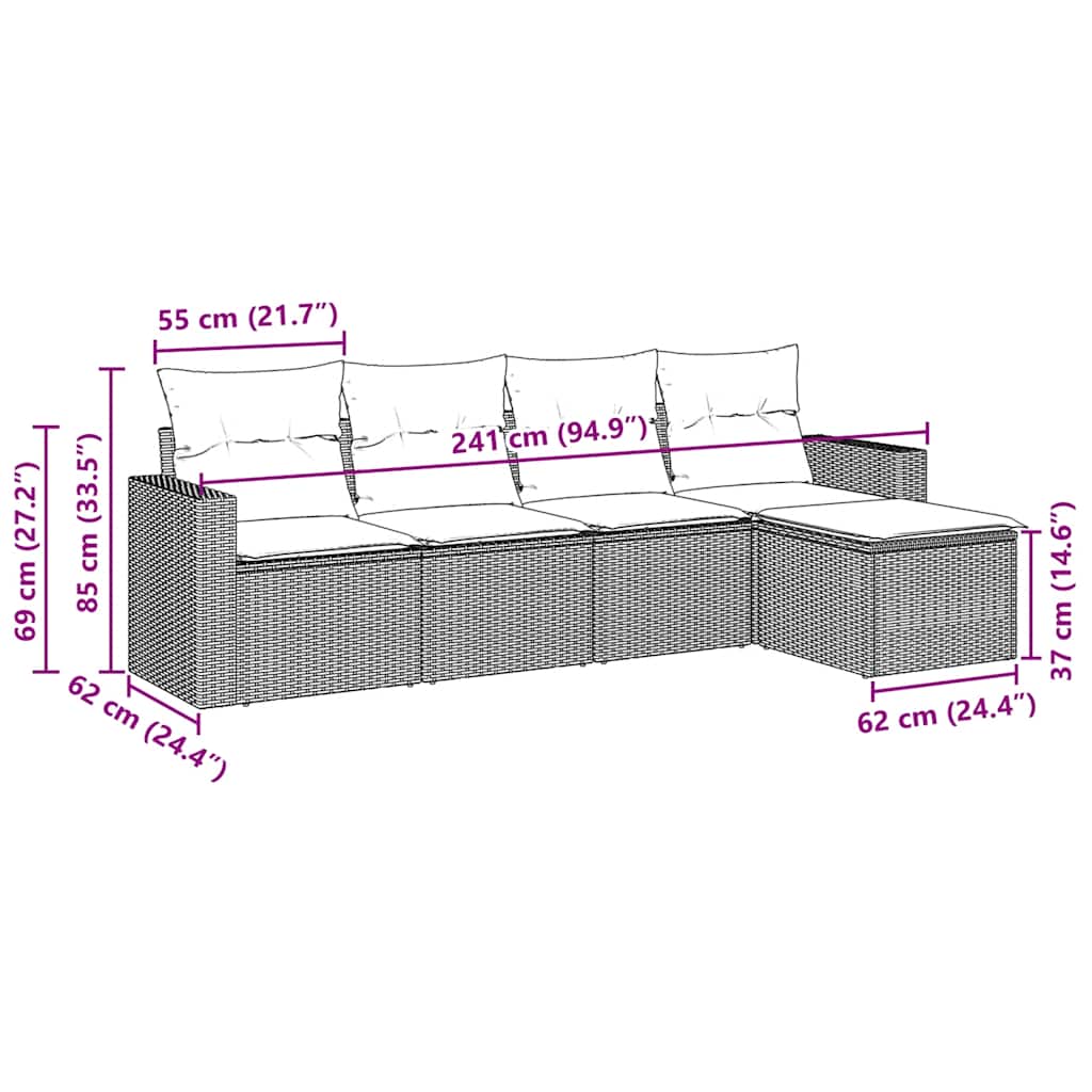 vidaXL Set mobilier de grădină cu perne, 5 piese, negru, poliratan