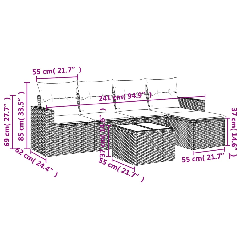 vidaXL Set mobilier de grădină cu perne, 6 piese, negru, poliratan vidaXL Set mobilier de grădină cu perne, 6 piese, negru, poliratan