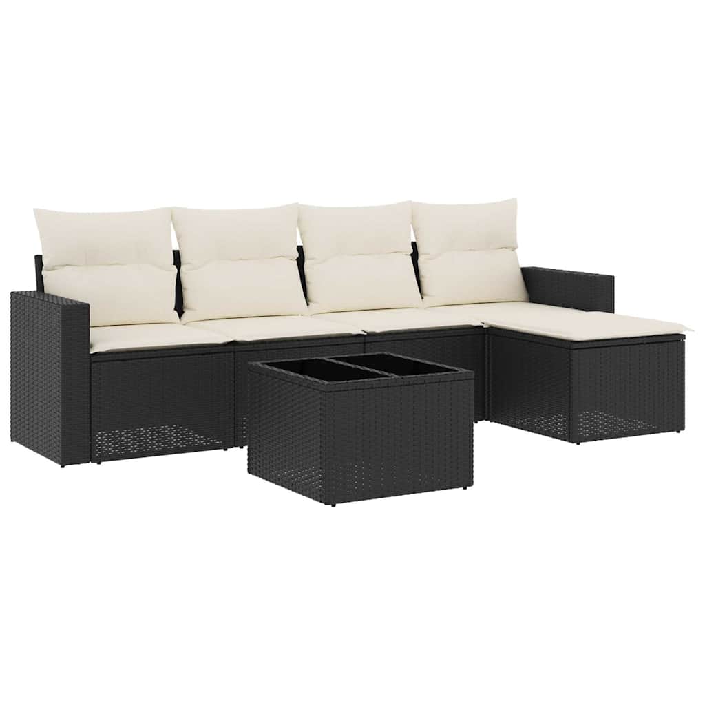 vidaXL Set mobilier de grădină cu perne, 6 piese, negru, poliratan