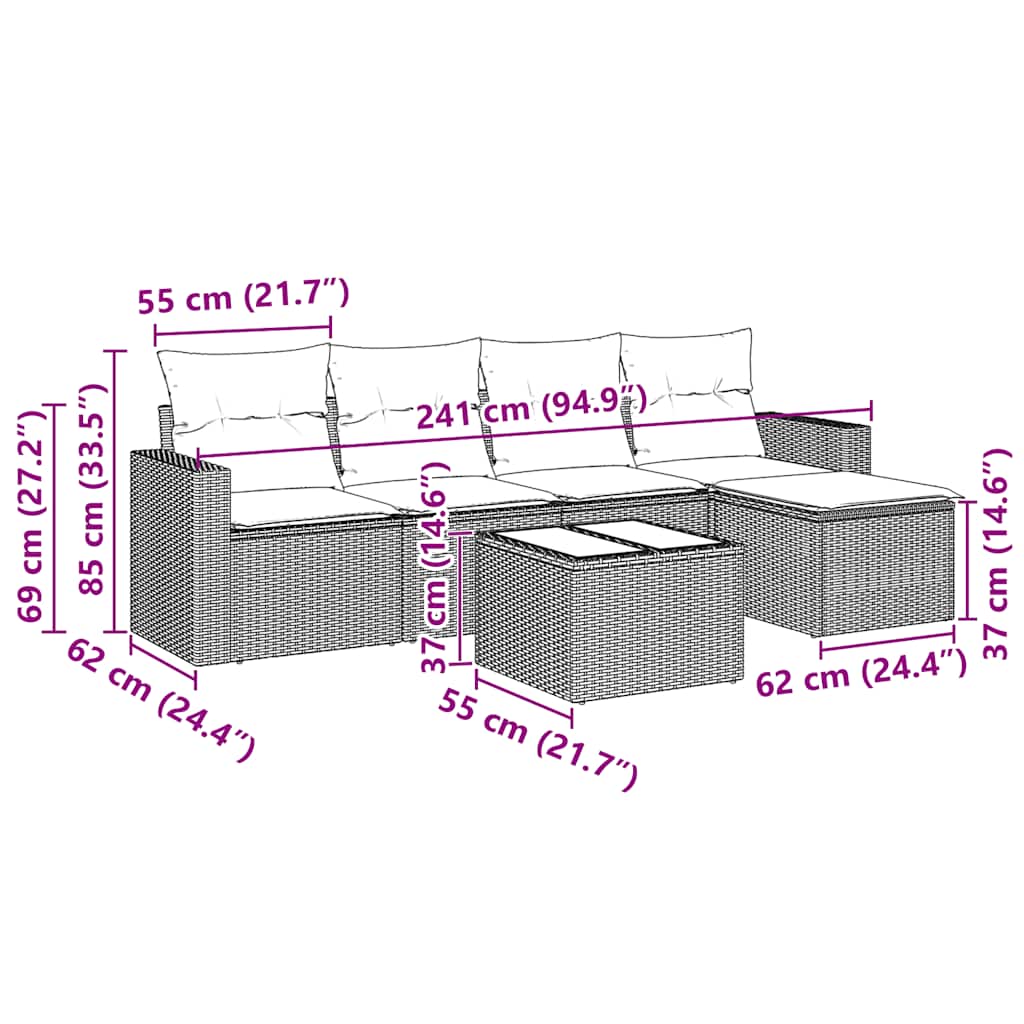 vidaXL Set mobilier de grădină cu perne, 6 piese, negru, poliratan