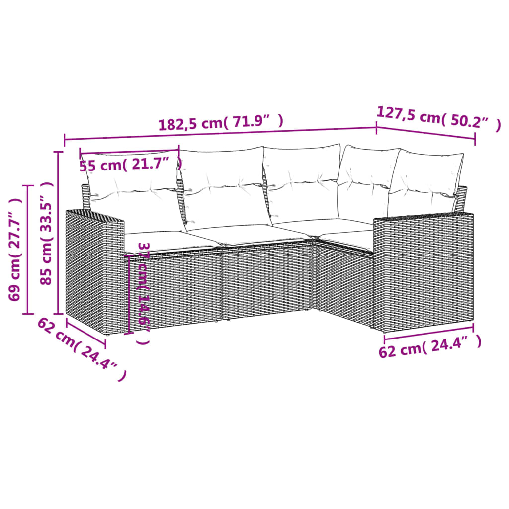 vidaXL Set canapele de grădină, 4 piese, cu perne, bej, poliratan vidaXL Set canapele de grădină, 4 piese, cu perne, bej, poliratan