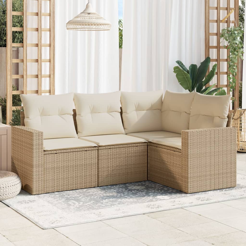 vidaXL Set canapele de grădină, 4 piese, cu perne, bej, poliratan vidaXL Set canapele de grădină, 4 piese, cu perne, bej, poliratan