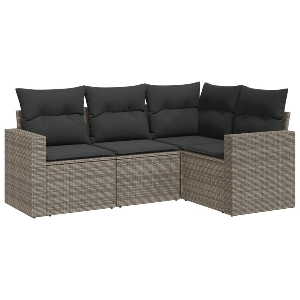 vidaXL Set canapea de grădină cu perne, 4 piese, gri, poliratan vidaXL Set canapea de grădină cu perne, 4 piese, gri, poliratan