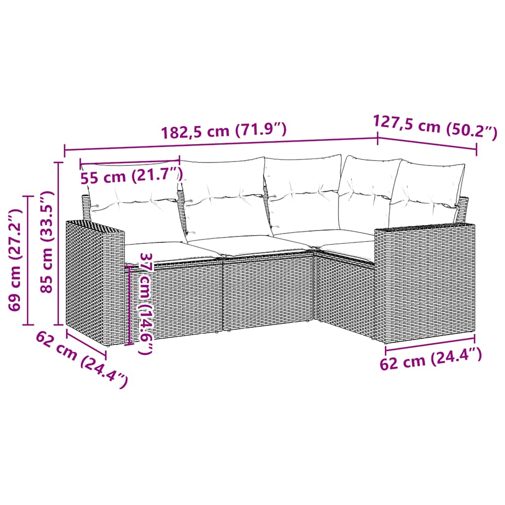 vidaXL Set canapele de grădină, 4 piese, cu perne, maro poliratan maro vidaXL Set canapele de grădină, 4 piese, cu perne, maro poliratan maro