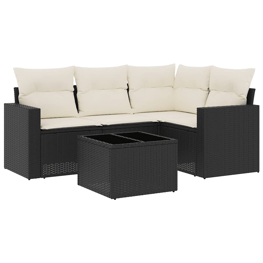 vidaXL Set mobilier de grădină cu perne, 5 piese, negru, poliratan