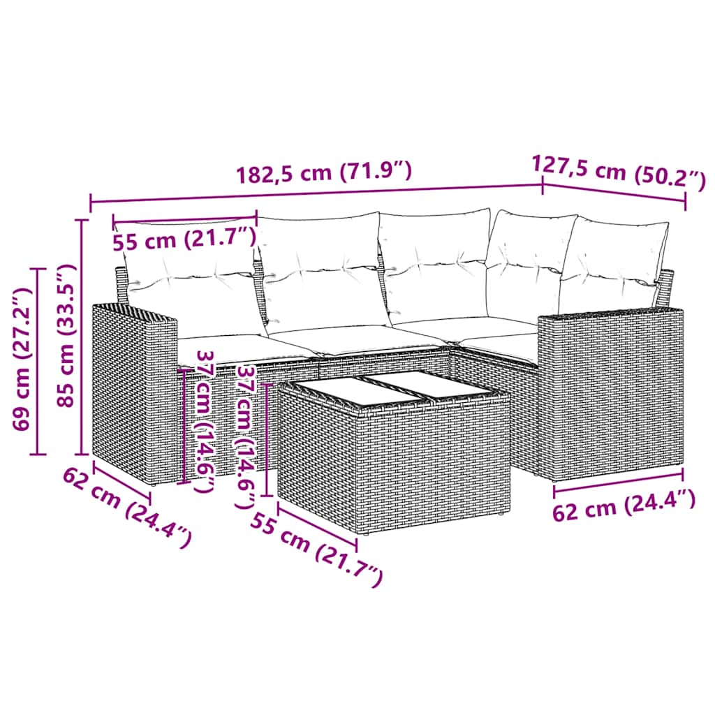 vidaXL Set mobilier de grădină cu perne, 5 piese, negru, poliratan