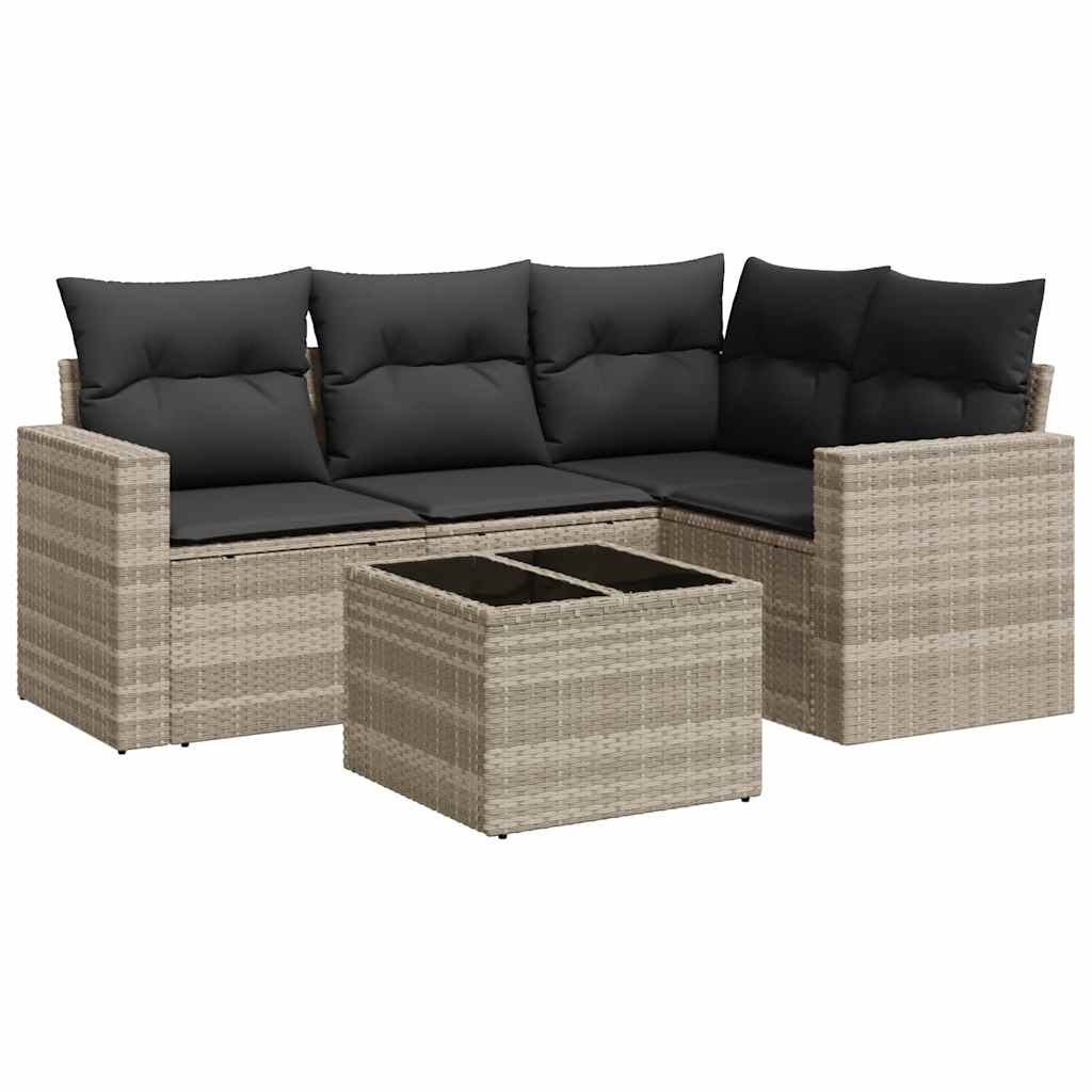vidaXL Set canapele de grădină cu perne, 5 piese gri deschis poliratan
