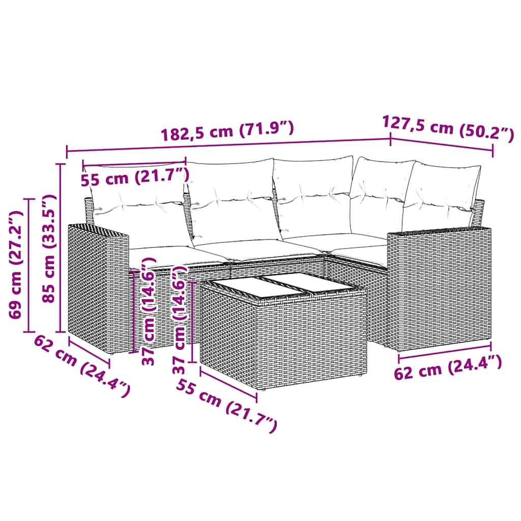 vidaXL Set canapele de grădină cu perne, 5 piese gri deschis poliratan