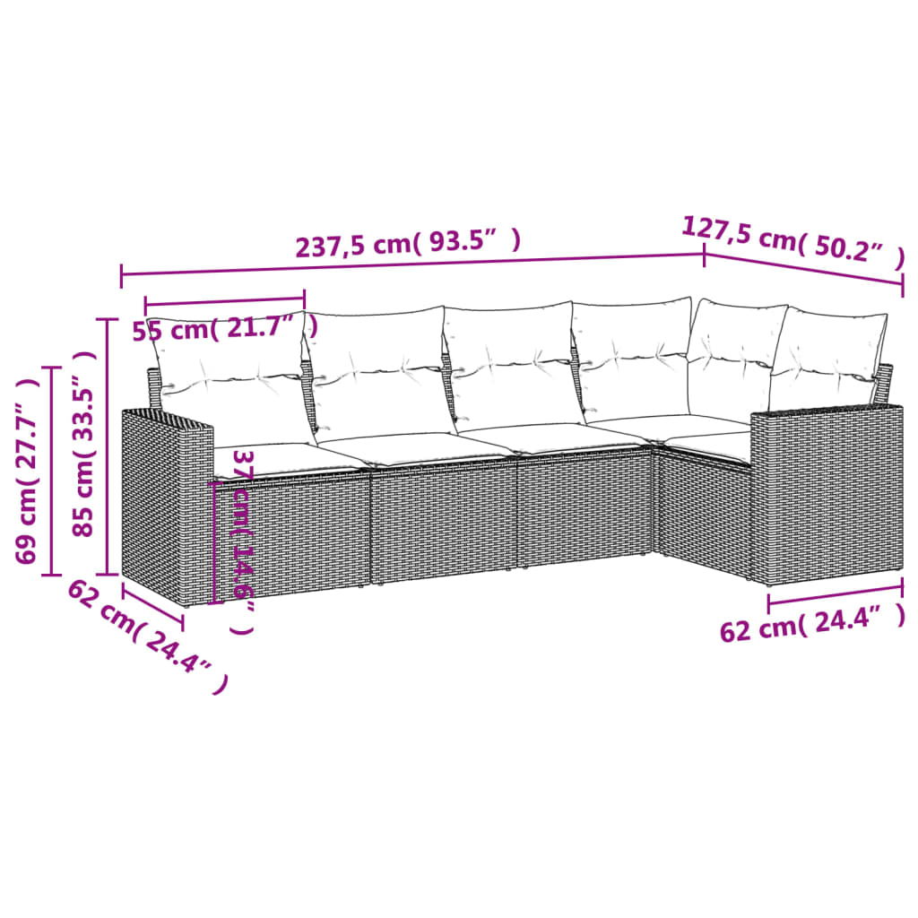 vidaXL Set mobilier de grădină cu perne, 5 piese, negru, poliratan vidaXL Set mobilier de grădină cu perne, 5 piese, negru, poliratan