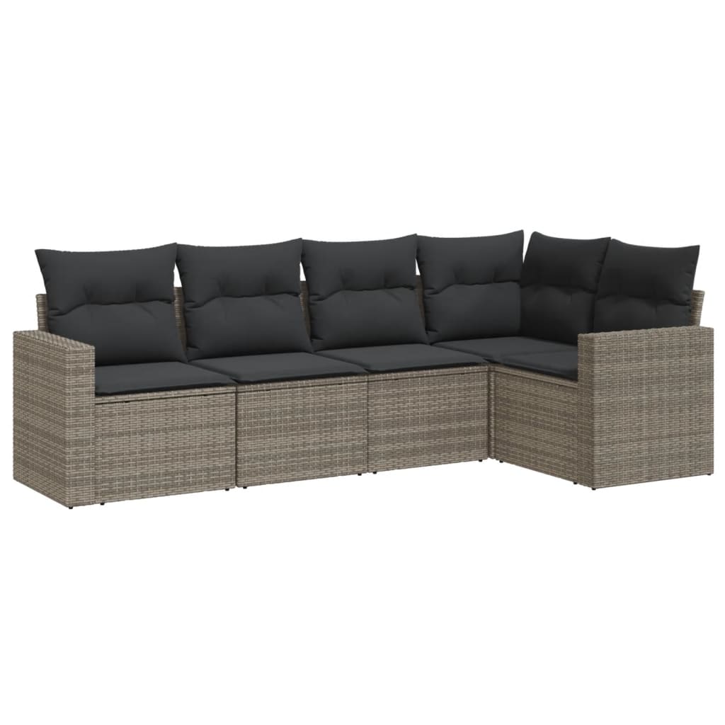 vidaXL Set canapea de grădină cu perne, 5 piese, gri, poliratan vidaXL Set canapea de grădină cu perne, 5 piese, gri, poliratan