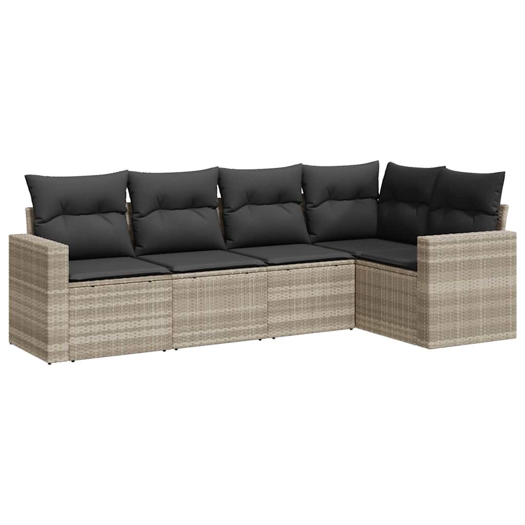 vidaXL Set canapele de grădină cu perne, 5 piese gri deschis poliratan