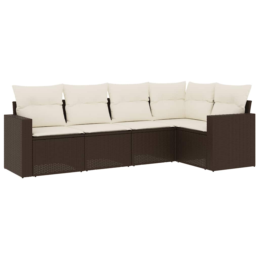 vidaXL Set canapele de grădină cu perne, 5 piese, maro, poliratan