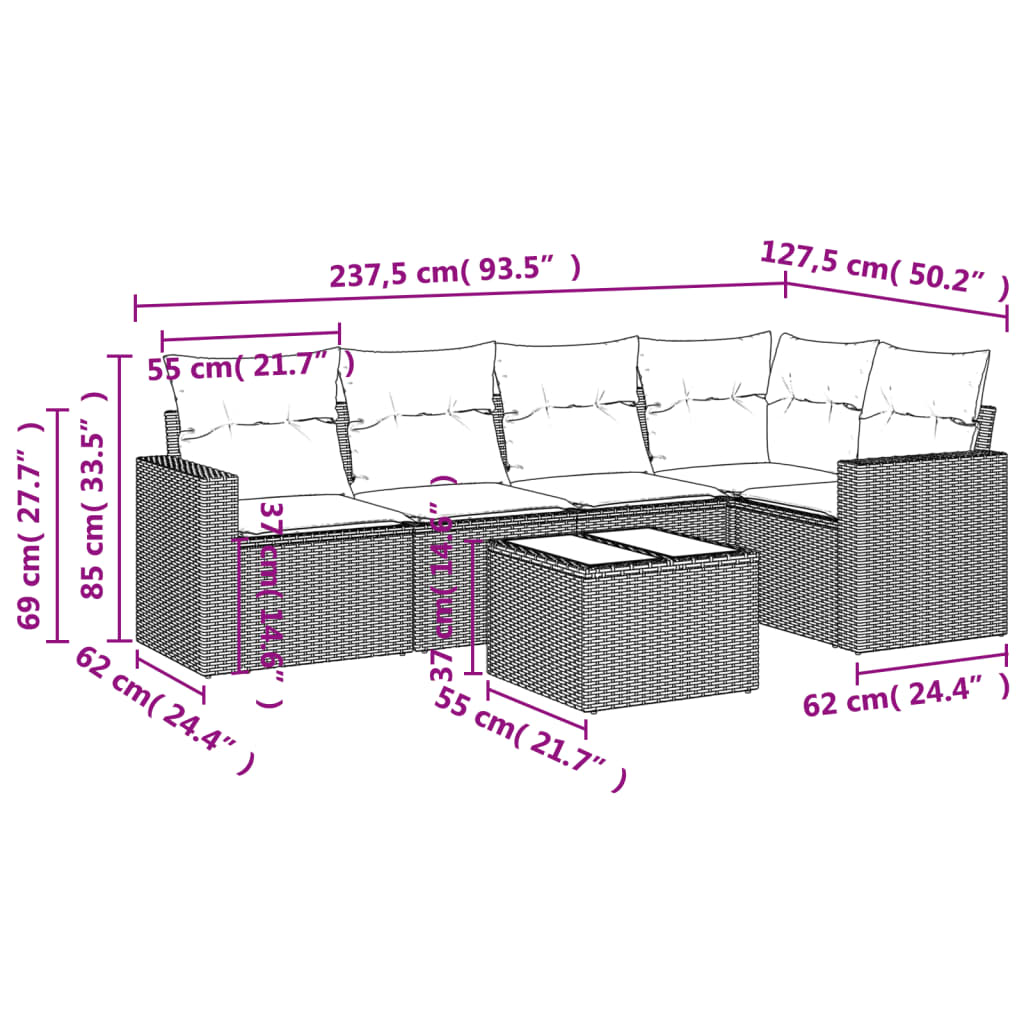 vidaXL Set mobilier de grădină cu perne, 6 piese, negru, poliratan vidaXL Set mobilier de grădină cu perne, 6 piese, negru, poliratan