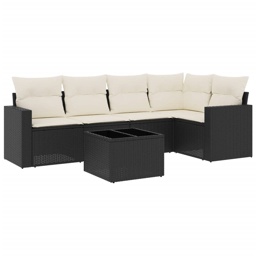 vidaXL Set mobilier de grădină cu perne, 6 piese, negru, poliratan
