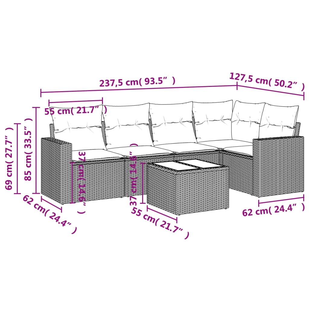 vidaXL Set canapele de grădină cu perne, 6 piese, maro, poliratan vidaXL Set canapele de grădină cu perne, 6 piese, maro, poliratan