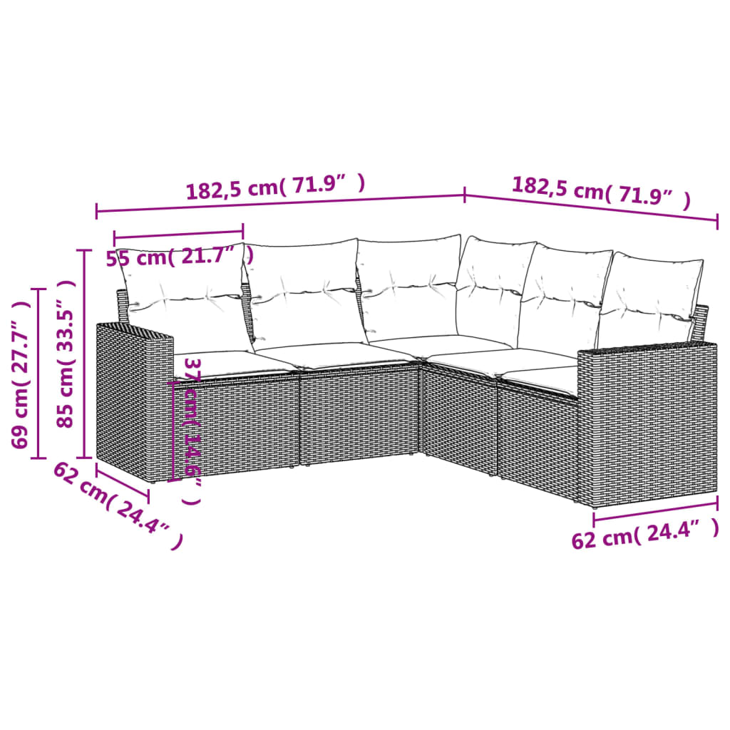 vidaXL Set mobilier de grădină cu perne, 5 piese, negru, poliratan vidaXL Set mobilier de grădină cu perne, 5 piese, negru, poliratan