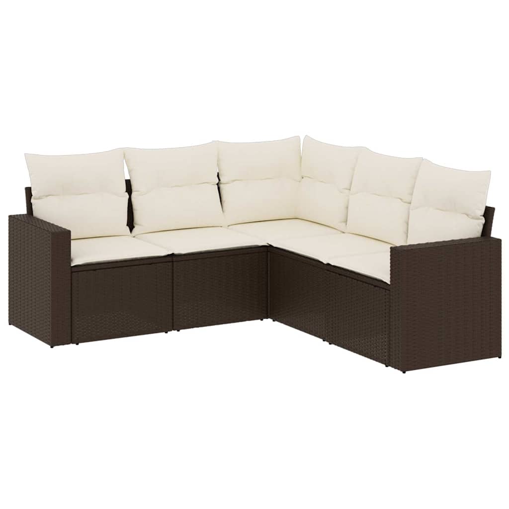 vidaXL Set canapele de grădină cu perne, 5 piese, maro, poliratan