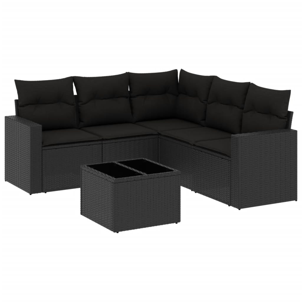 vidaXL Set mobilier de grădină cu perne, 6 piese, negru, poliratan vidaXL Set mobilier de grădină cu perne, 6 piese, negru, poliratan