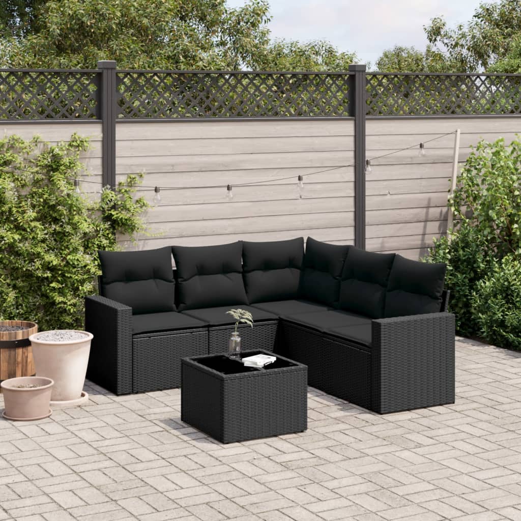 vidaXL Set mobilier de grădină cu perne, 6 piese, negru, poliratan vidaXL Set mobilier de grădină cu perne, 6 piese, negru, poliratan