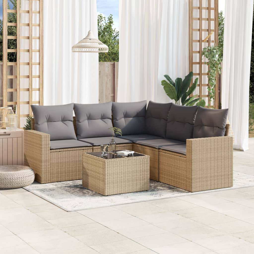 vidaXL Set canapele de grădină cu perne, 6 piese, bej, poliratan