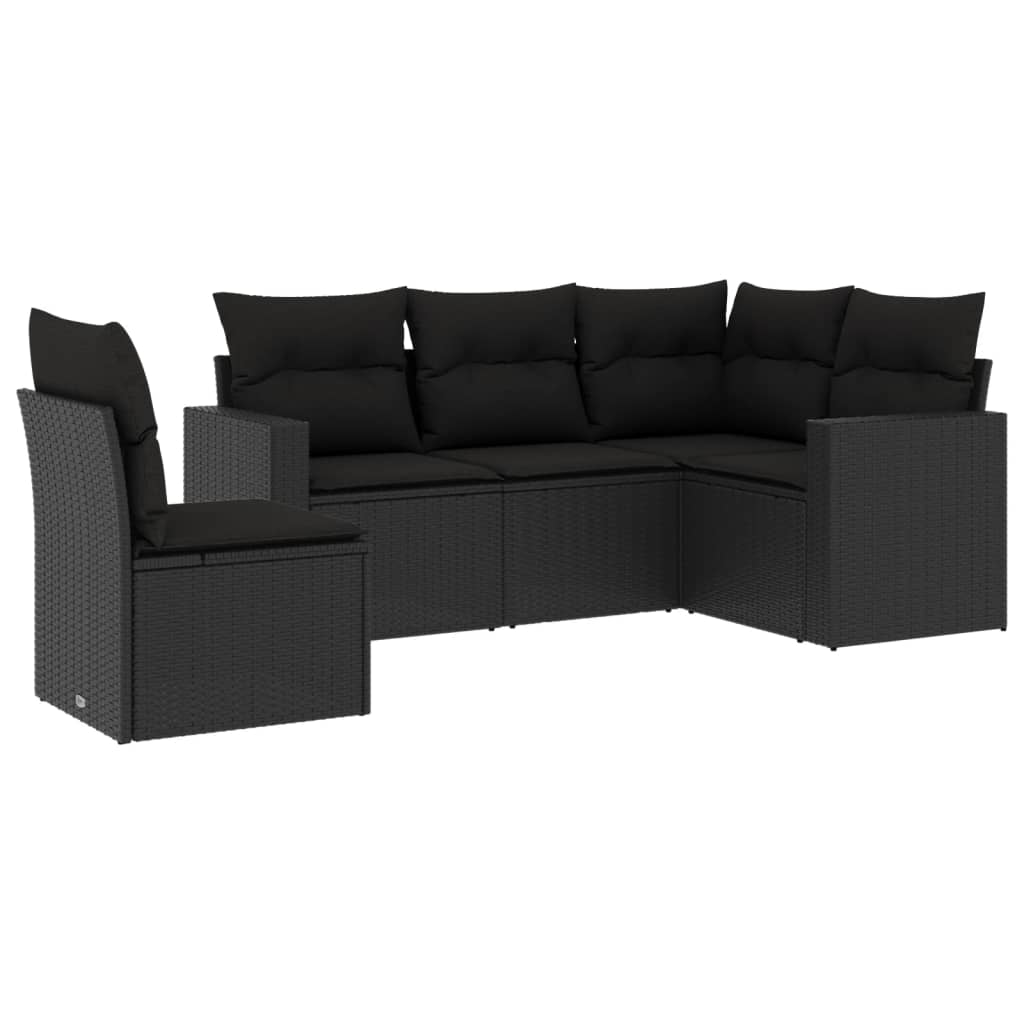 vidaXL Set mobilier de grădină cu perne, 5 piese, negru, poliratan vidaXL Set mobilier de grădină cu perne, 5 piese, negru, poliratan