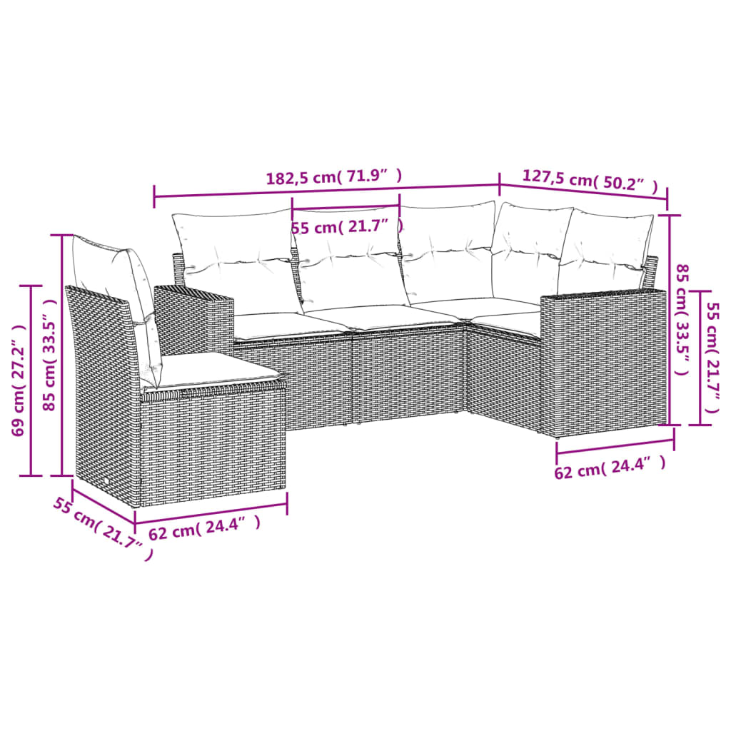 vidaXL Set mobilier de grădină cu perne, 5 piese, negru, poliratan vidaXL Set mobilier de grădină cu perne, 5 piese, negru, poliratan