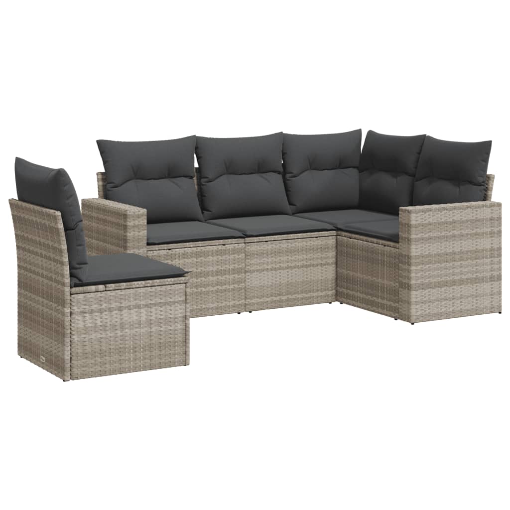 vidaXL Set canapele de grădină cu perne, 5 piese gri deschis poliratan